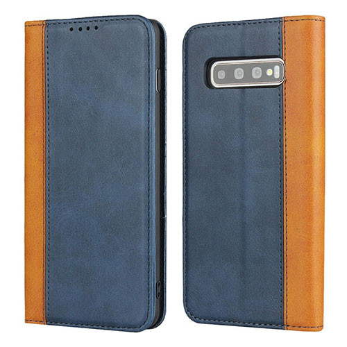 Leather Case Stands Flip Cover T09 Holder for Samsung Galaxy S10 Blue