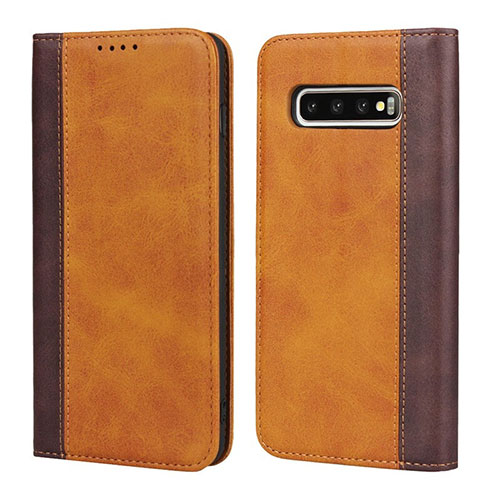 Leather Case Stands Flip Cover T09 Holder for Samsung Galaxy S10 Orange