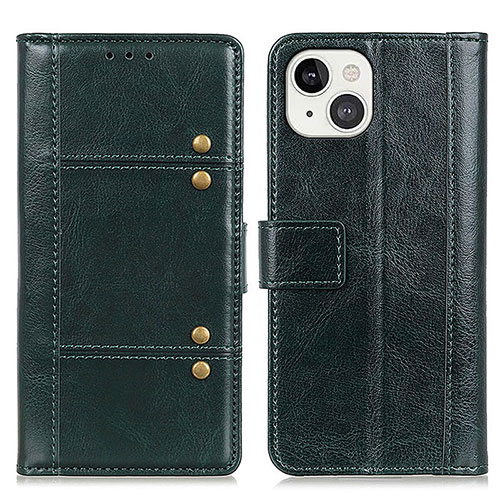 Leather Case Stands Flip Cover T10 Holder for Apple iPhone 15 Plus Green