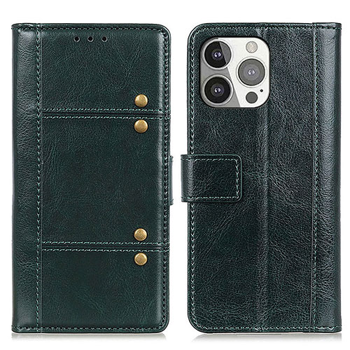 Leather Case Stands Flip Cover T10 Holder for Apple iPhone 15 Pro Max Green