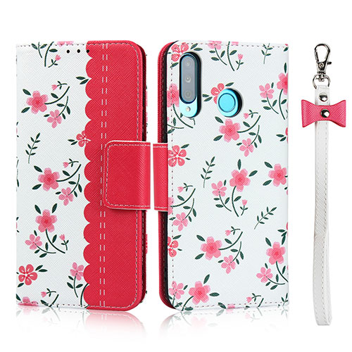 Leather Case Stands Flip Cover T10 Holder for Huawei P30 Lite New Edition Red