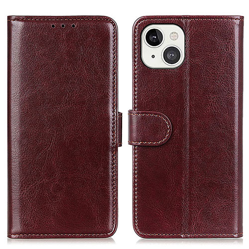 Leather Case Stands Flip Cover T12 Holder for Apple iPhone 15 Brown