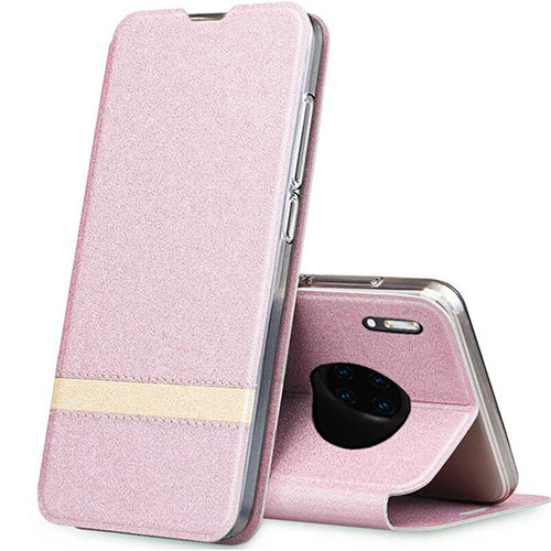 Leather Case Stands Flip Cover T12 Holder for Huawei Mate 30 Pro Rose Gold