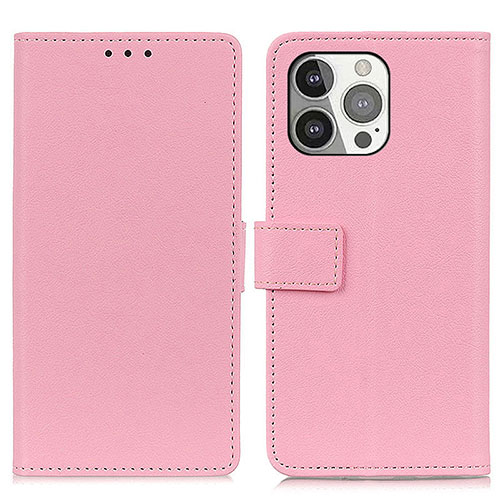 Leather Case Stands Flip Cover T14 Holder for Apple iPhone 15 Pro Pink