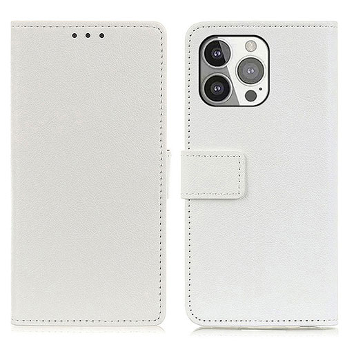 Leather Case Stands Flip Cover T14 Holder for Apple iPhone 15 Pro White