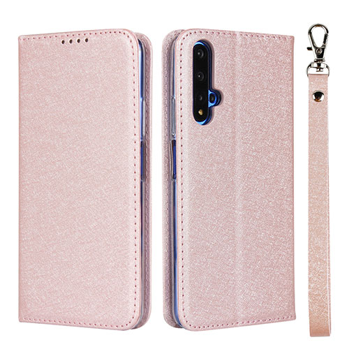 Leather Case Stands Flip Cover T14 Holder for Huawei Honor 20 Rose Gold