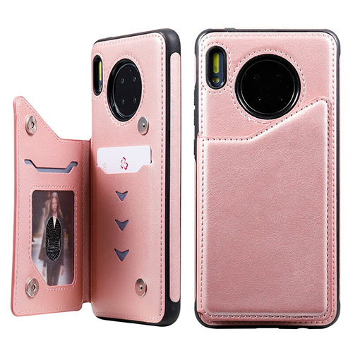 Leather Case Stands Flip Cover T14 Holder for Huawei Mate 30 Rose Gold