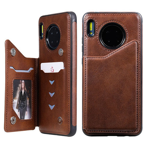 Leather Case Stands Flip Cover T14 Holder for Huawei Mate 30E Pro 5G Brown