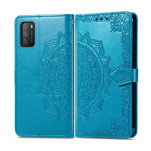 Leather Case Stands Flip Cover T14 Holder for Xiaomi Poco M3 Sky Blue