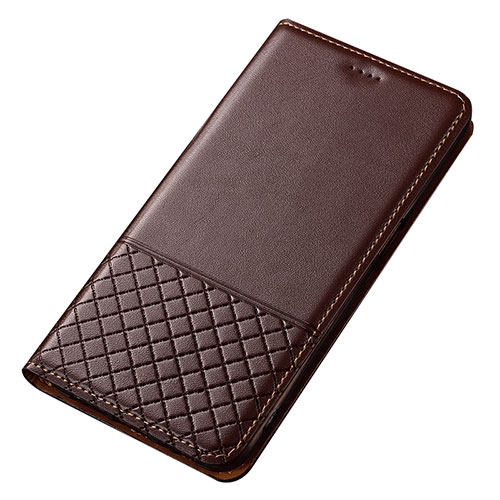 Leather Case Stands Flip Cover T14 Holder for Xiaomi Redmi Note 8 (2021) Brown