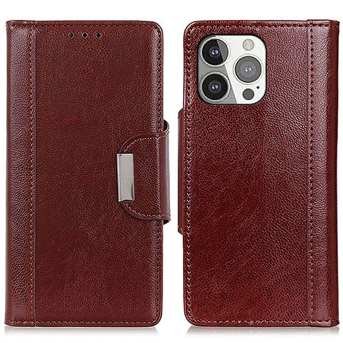 Leather Case Stands Flip Cover T15 Holder for Apple iPhone 14 Pro Brown