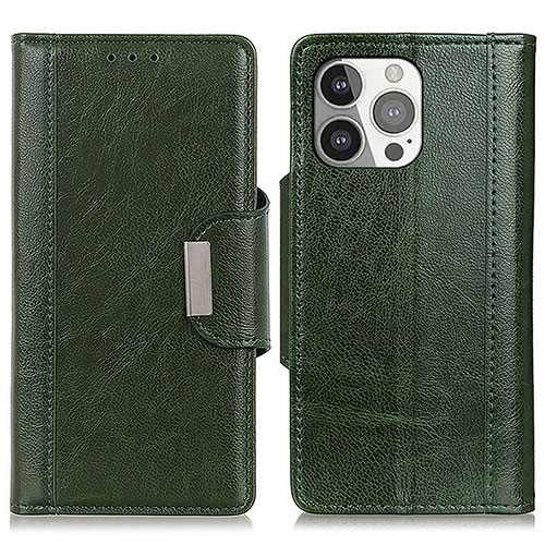 Leather Case Stands Flip Cover T15 Holder for Apple iPhone 15 Pro Green