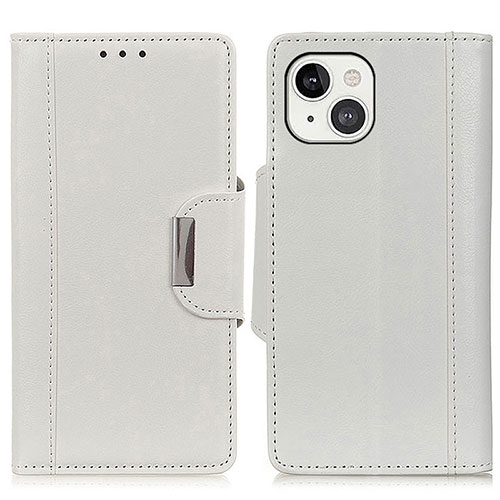 Leather Case Stands Flip Cover T15 Holder for Apple iPhone 15 White