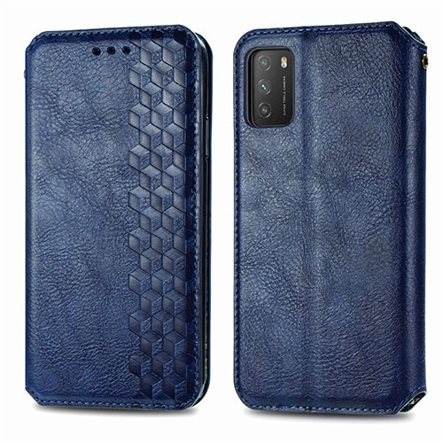 Leather Case Stands Flip Cover T16 Holder for Xiaomi Poco M3 Blue