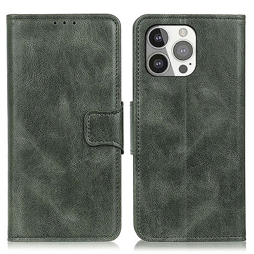 Leather Case Stands Flip Cover T17 Holder for Apple iPhone 14 Pro Max Green