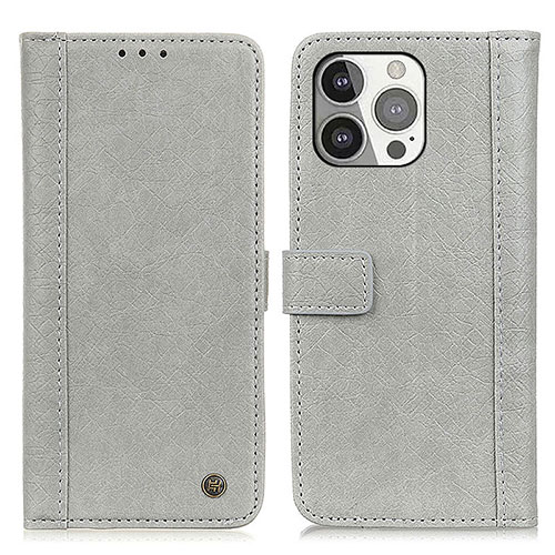 Leather Case Stands Flip Cover T18 Holder for Apple iPhone 14 Pro Gray