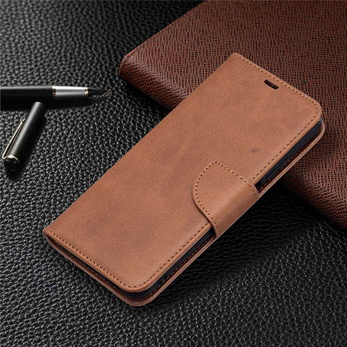 Leather Case Stands Flip Cover T18 Holder for Xiaomi Poco M3 Brown