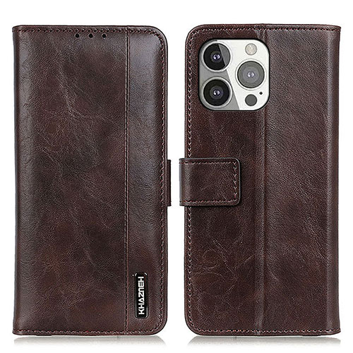 Leather Case Stands Flip Cover T20 Holder for Apple iPhone 13 Pro Brown