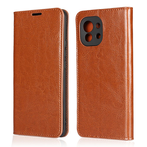 Leather Case Stands Flip Cover T21 Holder for Xiaomi Mi 11 5G Light Brown