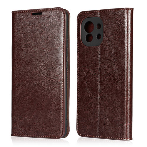 Leather Case Stands Flip Cover T21 Holder for Xiaomi Mi 11 Lite 5G NE Brown