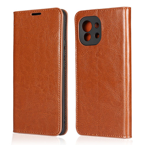 Leather Case Stands Flip Cover T21 Holder for Xiaomi Mi 11 Lite 5G NE Light Brown