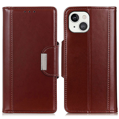 Leather Case Stands Flip Cover T22 Holder for Apple iPhone 13 Brown