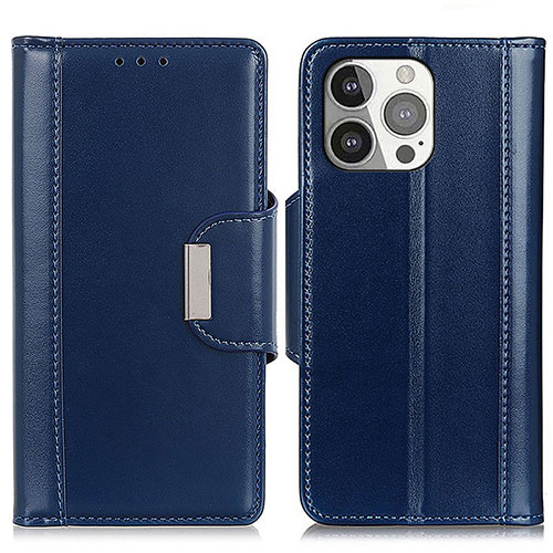 Leather Case Stands Flip Cover T22 Holder for Apple iPhone 14 Pro Blue