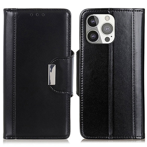 Leather Case Stands Flip Cover T22 Holder for Apple iPhone 15 Pro Black