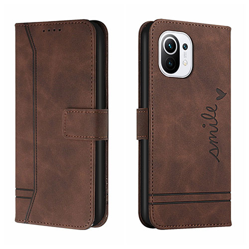 Leather Case Stands Flip Cover T22 Holder for Xiaomi Mi 11 Lite 4G Brown