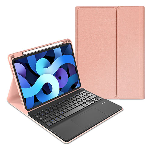 Leather Case Stands Flip Cover with Keyboard for Apple iPad Air 4 10.9 (2020) Rose Gold