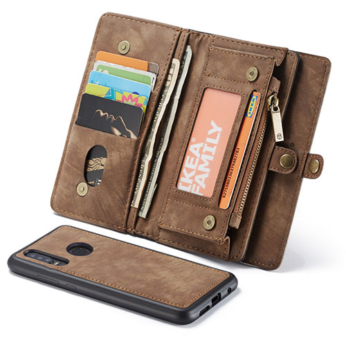 Leather Case Stands Flip Cover Z02 Holder for Huawei P30 Lite New Edition Brown