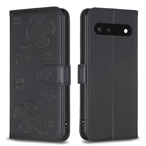 Leather Case Stands Flip Flowers Cover Holder BF1 for Google Pixel 7 5G Black