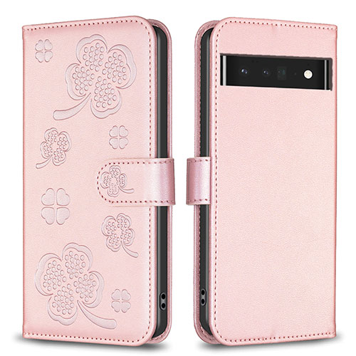 Leather Case Stands Flip Flowers Cover Holder BF1 for Google Pixel 7 Pro 5G Rose Gold