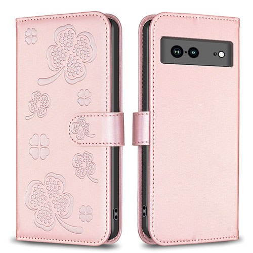 Leather Case Stands Flip Flowers Cover Holder BF1 for Google Pixel 7a 5G Rose Gold