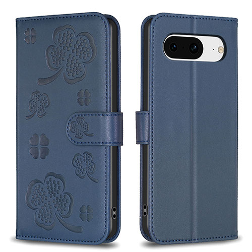 Leather Case Stands Flip Flowers Cover Holder BF1 for Google Pixel 8 5G Blue