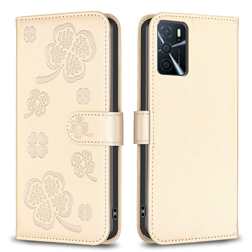 Leather Case Stands Flip Flowers Cover Holder BF1 for Oppo A16s Gold