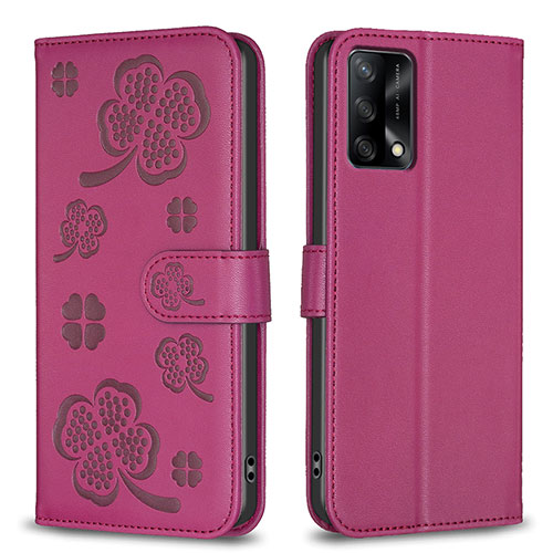 Leather Case Stands Flip Flowers Cover Holder BF1 for Oppo A74 4G Hot Pink