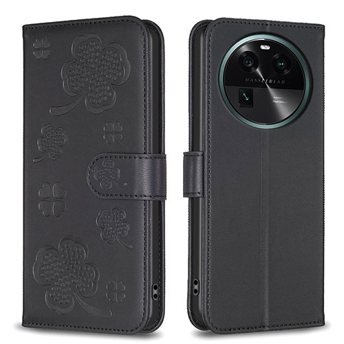 Leather Case Stands Flip Flowers Cover Holder BF1 for Oppo Find X6 5G Black