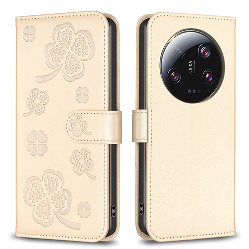 Leather Case Stands Flip Flowers Cover Holder BF1 for Xiaomi Mi 13 Ultra 5G Gold