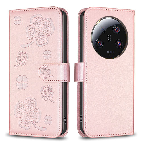 Leather Case Stands Flip Flowers Cover Holder BF1 for Xiaomi Mi 13 Ultra 5G Rose Gold