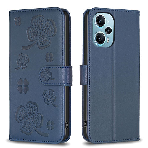 Leather Case Stands Flip Flowers Cover Holder BF1 for Xiaomi Poco F5 5G Blue