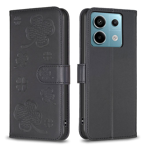 Leather Case Stands Flip Flowers Cover Holder BF1 for Xiaomi Redmi Note 13 Pro 5G Black