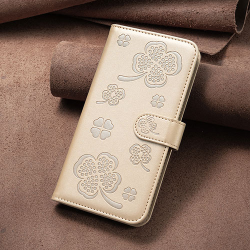 Leather Case Stands Flip Flowers Cover Holder BF2 for Oppo A54 5G Gold