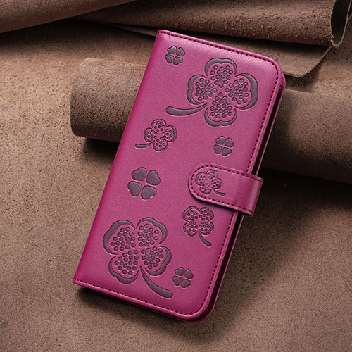 Leather Case Stands Flip Flowers Cover Holder BF2 for Oppo A58 5G Hot Pink