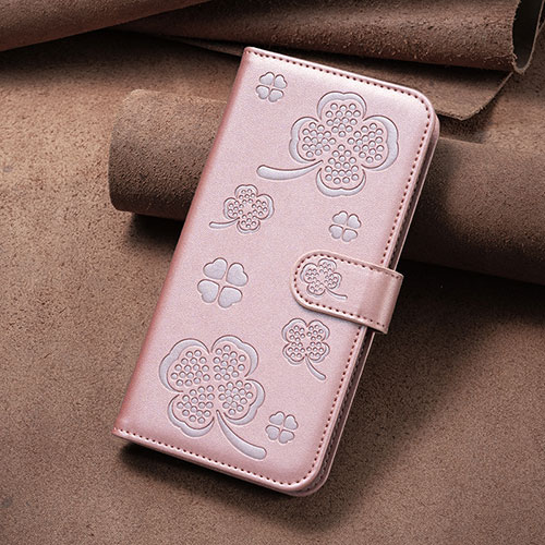 Leather Case Stands Flip Flowers Cover Holder BF2 for Oppo A96 5G Rose Gold