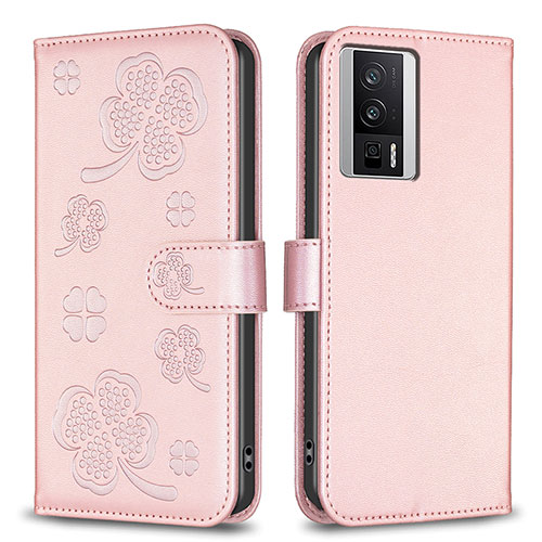 Leather Case Stands Flip Flowers Cover Holder BF2 for Xiaomi Redmi K60 5G Rose Gold