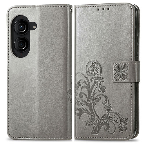 Leather Case Stands Flip Flowers Cover Holder for Asus ZenFone 10 Gray