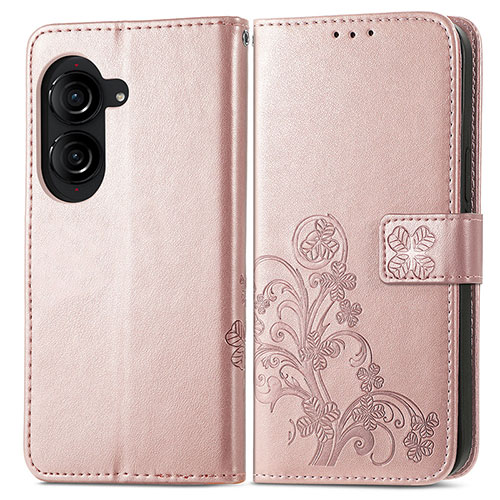 Leather Case Stands Flip Flowers Cover Holder for Asus ZenFone 10 Rose Gold