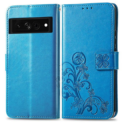 Leather Case Stands Flip Flowers Cover Holder for Google Pixel 7 Pro 5G Blue