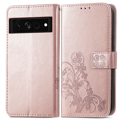 Leather Case Stands Flip Flowers Cover Holder for Google Pixel 7 Pro 5G Rose Gold